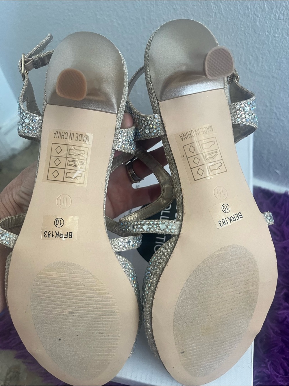 De Blossom Collection Gold Crystal Slingback Kitten Heels - Picture 5 of 7